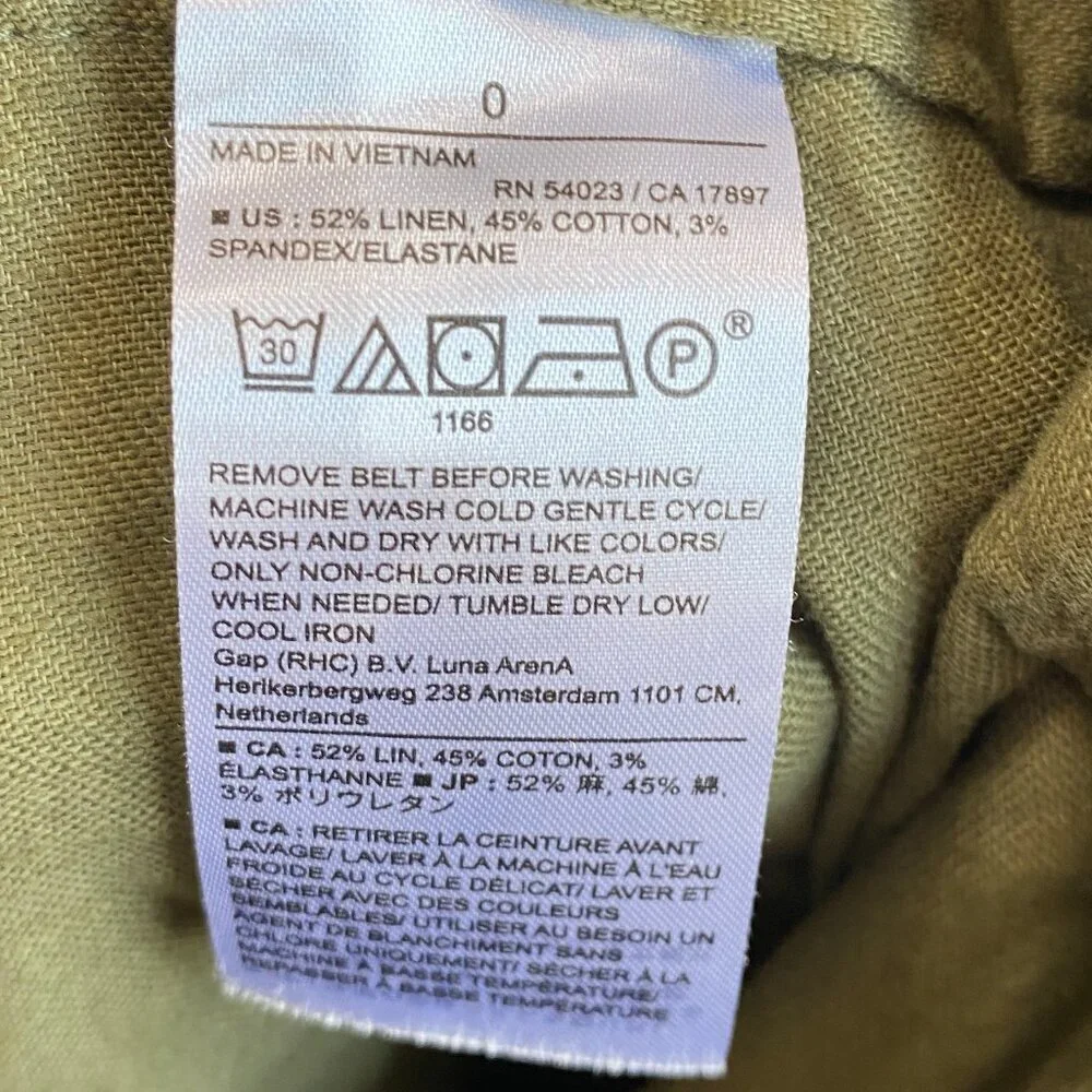 Banana Republic Green Linen Blend High-Waist Paper Bag Trousers Pants Size 0